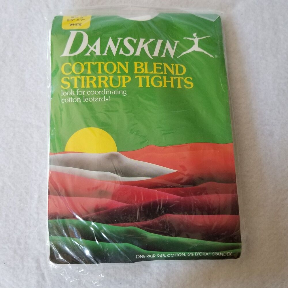 Vintage 1982 Danskin Stirrup Tights Size B Style 186 Cotton Blend White USA